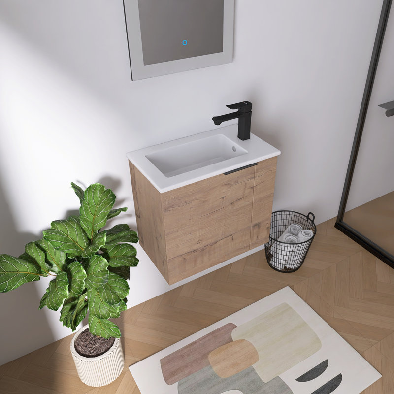 Avenel 22" Wall Mounted Single Bathroom Vanity Set With Ceramic Sink, Beige