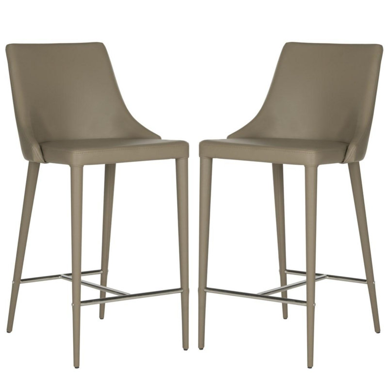 Taupe Leather Counter Stool with Chrome Legs (Set of 2)