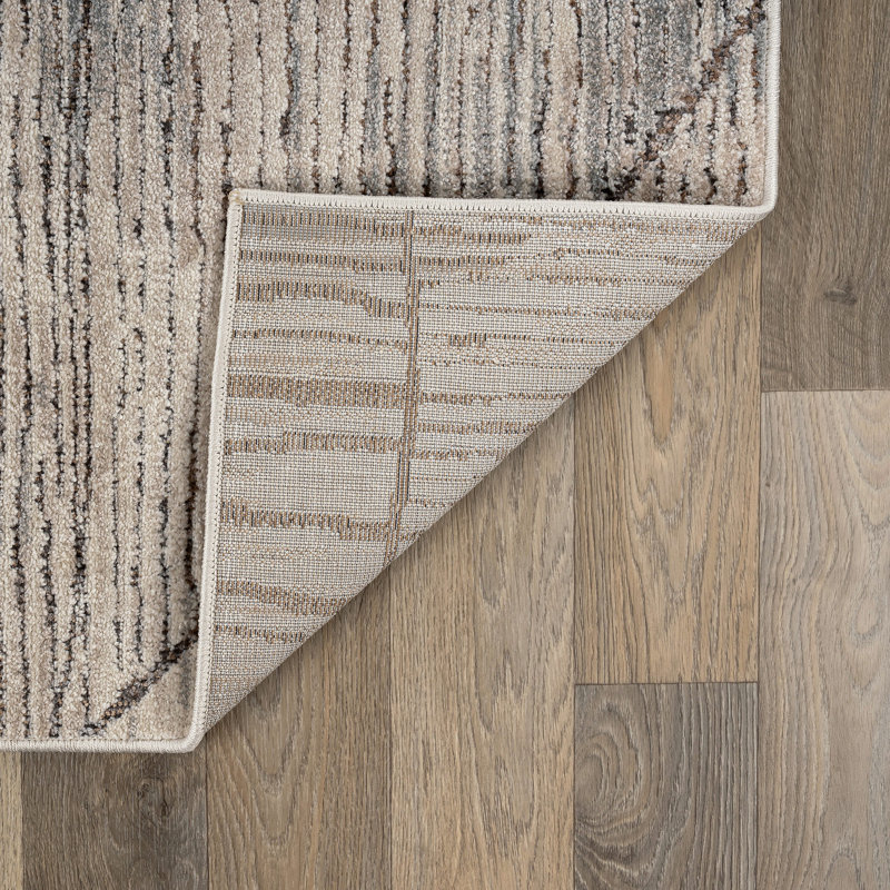 Tapis intérieur / extérieur à motif abstrait en lin crème, Rectangle 7 pi 10 po x 10 pi
