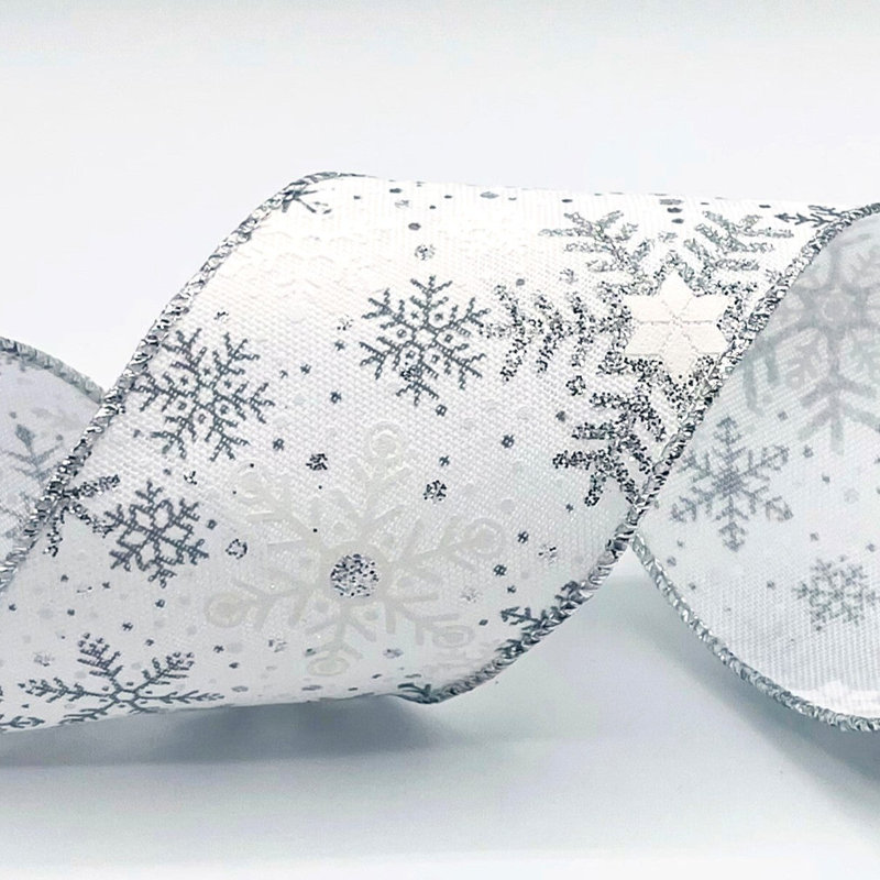 Ruban filaire de flocons de neige argentés et blancs 1,5 po X50Yds