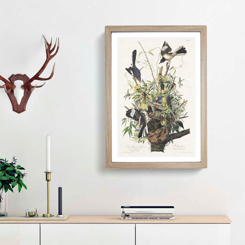 Mockingbirds & Rattlesnake by John James Audubon - Picture Frame Art Print, 36cm H x 27cm W x 2cm D, Oak Framed