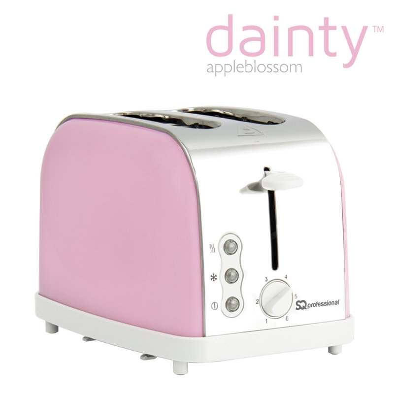 SQ Professional Dainty 2 slice Toaster with Removable Crumb Tray, Pink