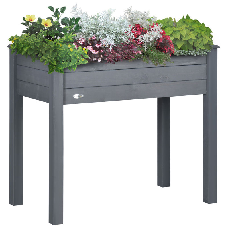 Liverman Wood Planter, 30" H x 34" W x 18" D, Dark Gray