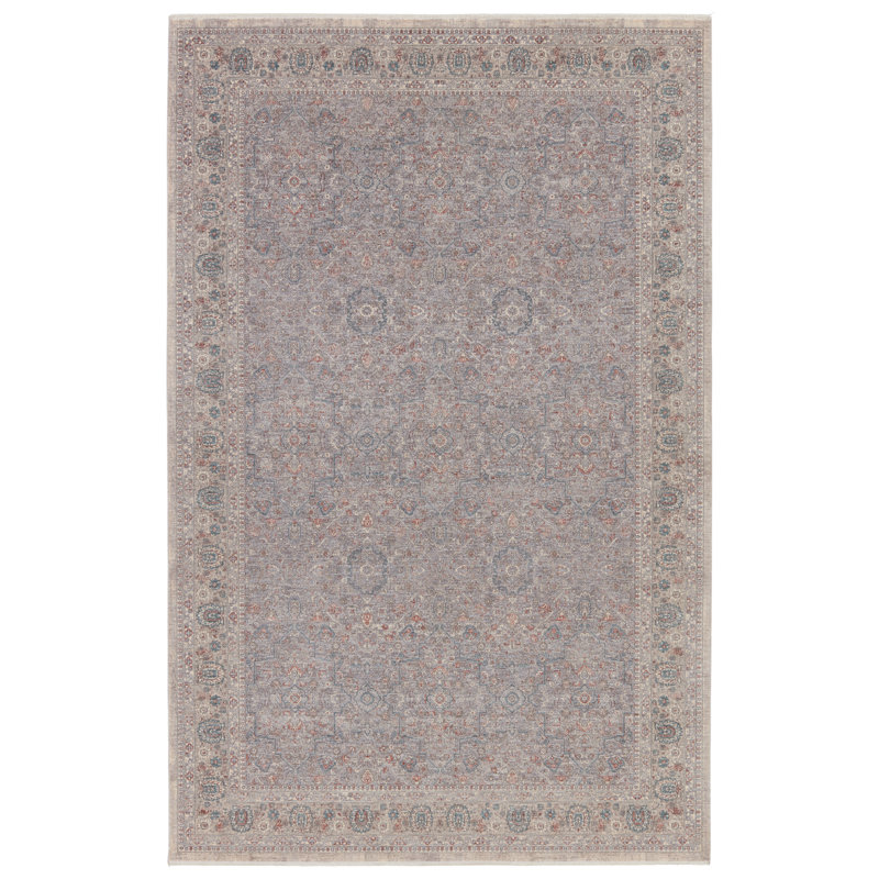 Tapis oriental brun / gris clair en polyester tissé à la machine Jeggar, Rectangle 6 pi 3 po x 9 pi 6 po