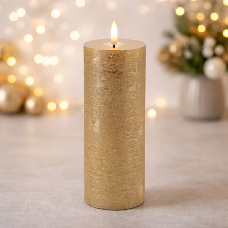 Metallic FIA Wick LED Candle (Set of 2), Gold 3"D x 8"H