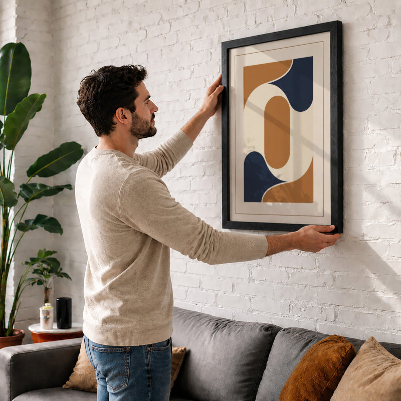 Curved Geometry Minimalist - Framed Print, A2 - 59.4 x 42.0 cm, White