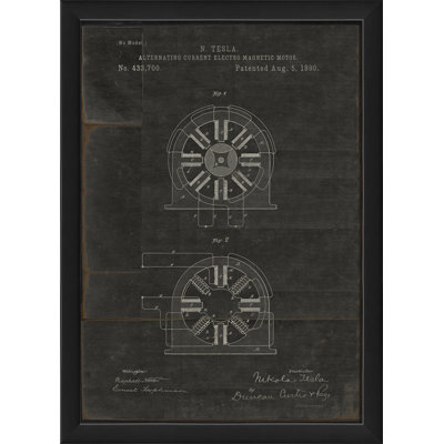 « tesla electro magnétique motor brevet », reproduction d’impression encadrée