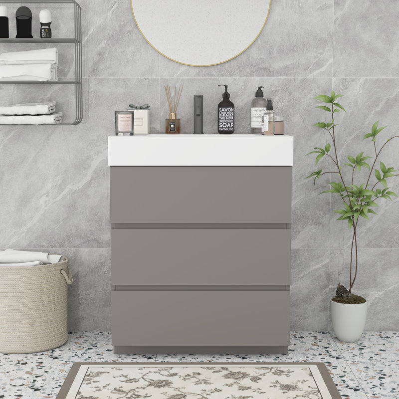 Meuble-lavabo moderne avec lavabo, Gris, 30", Blanc