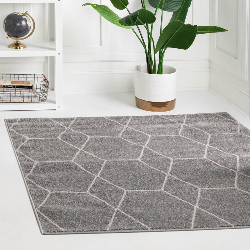 Tapis géométrique Debrodie, Carré 5 pi 3 po, Gris clair