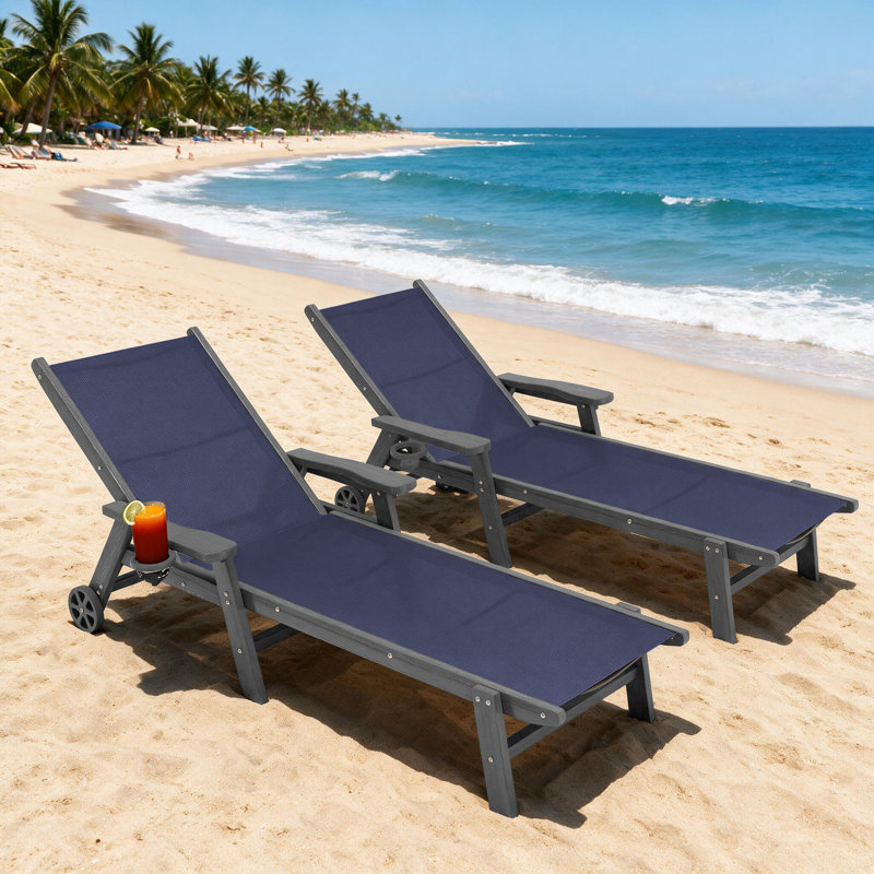 Chaise longue inclinable en PEHD, Navy Blue, 2