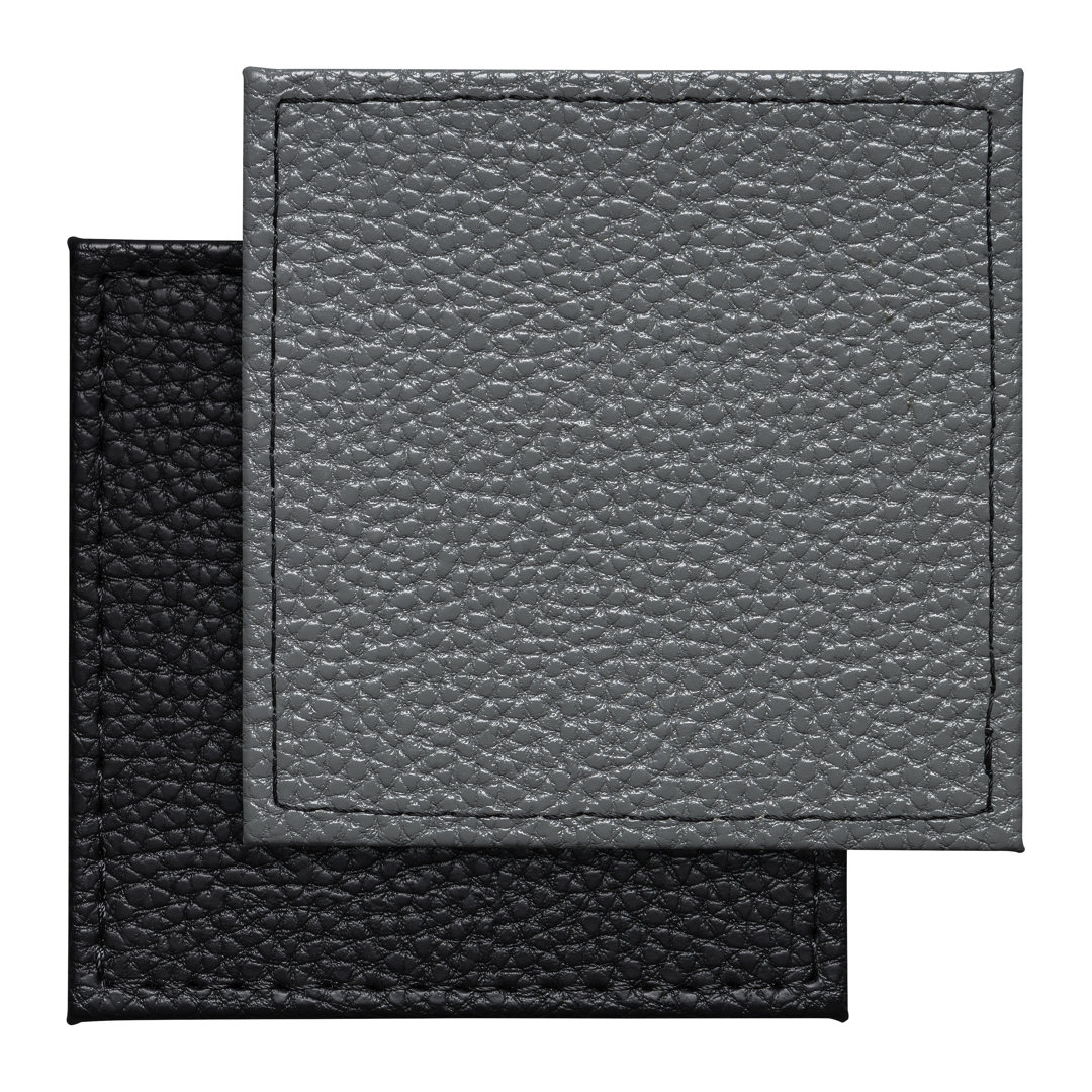 Set of 4 Black Grey Reversible Faux Leather Coasters