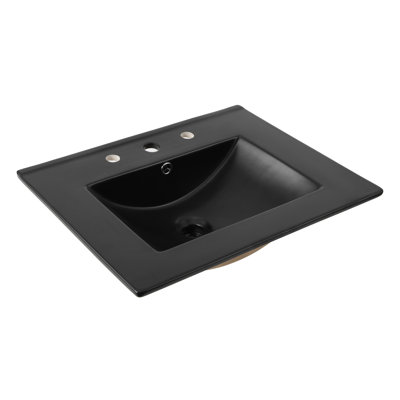 Ancillary 3-Hole 24 in. W x 18.25 in. D Classic Contemporary Rectangular Matte Ceramic Single Sink Basin Bathroom Vanity Top, Black