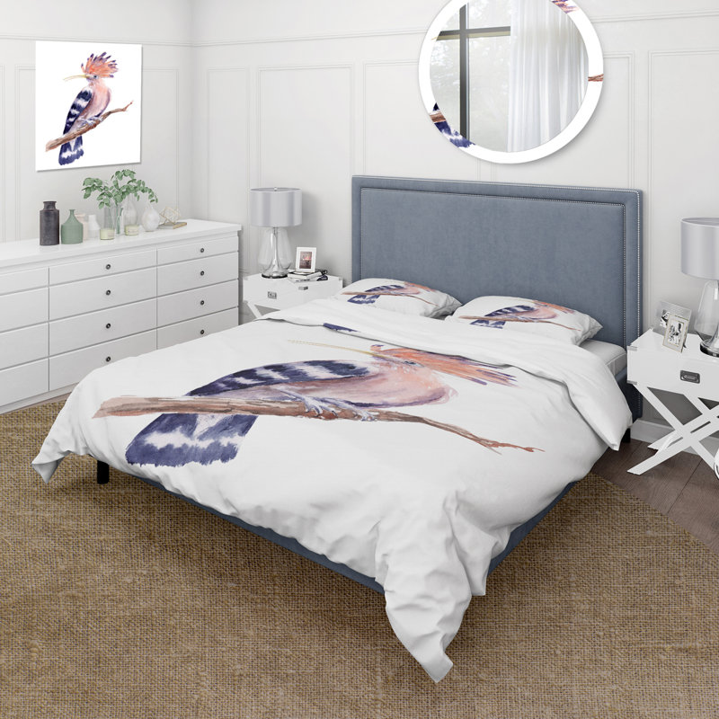Vintage Hoopoe Bird On A Branch - Ensemble de housse de couette traditionnel - Microfibre de polyester
