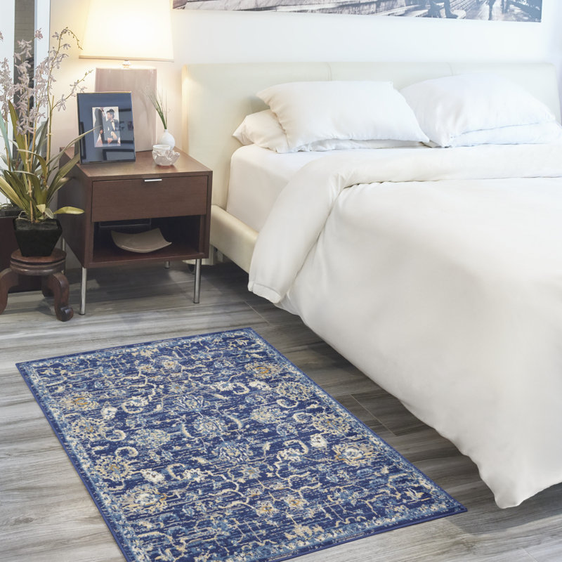 Tapis bleu marine d'inspiration persane, Rectangle 3 pi x 5 pi