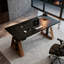 Black + Brown Rectangular Manufactured Wood + Steel Lift table desk