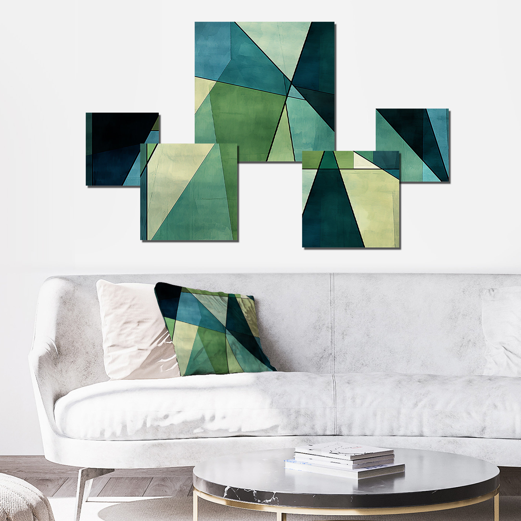 Abstract Collage Window George Oliver Blue Green Window Tides II - Abstract Collages Square ...
