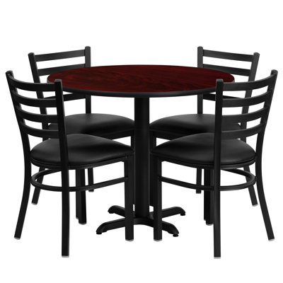 Ensemble de table ronde en stratifié 36 po avec base en X et 4 chaises en métal Jinnie