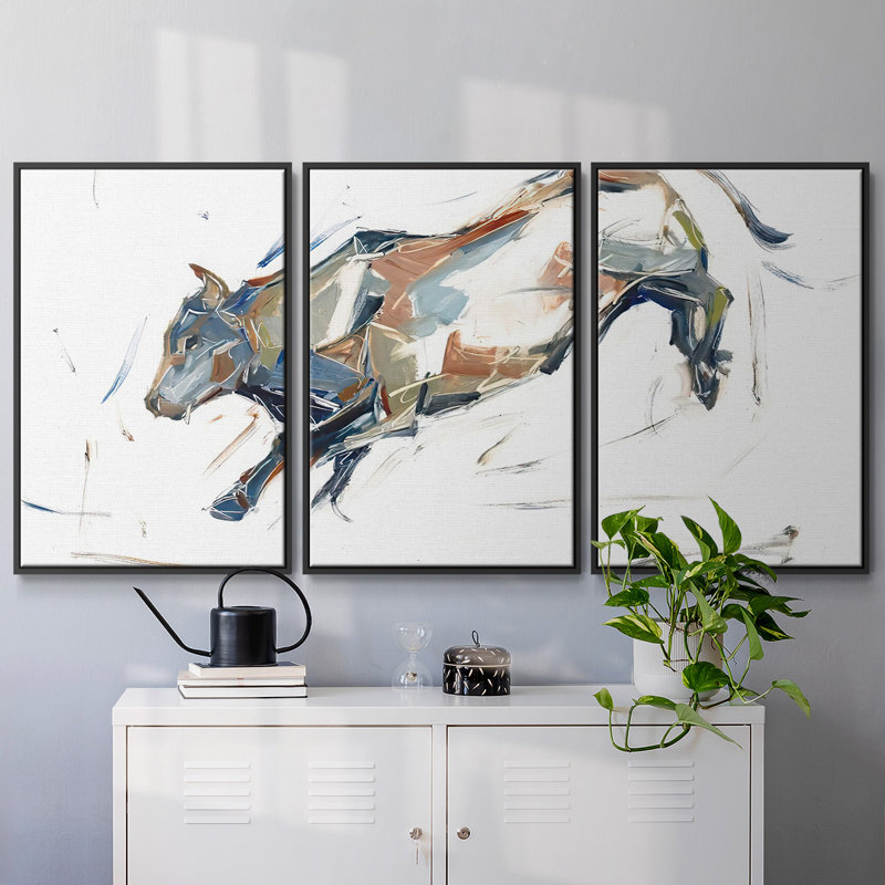 Modern Bull Study II - Toile encadrée multi-pièces, Noir, H 24 po x l 48 po x P 2 po