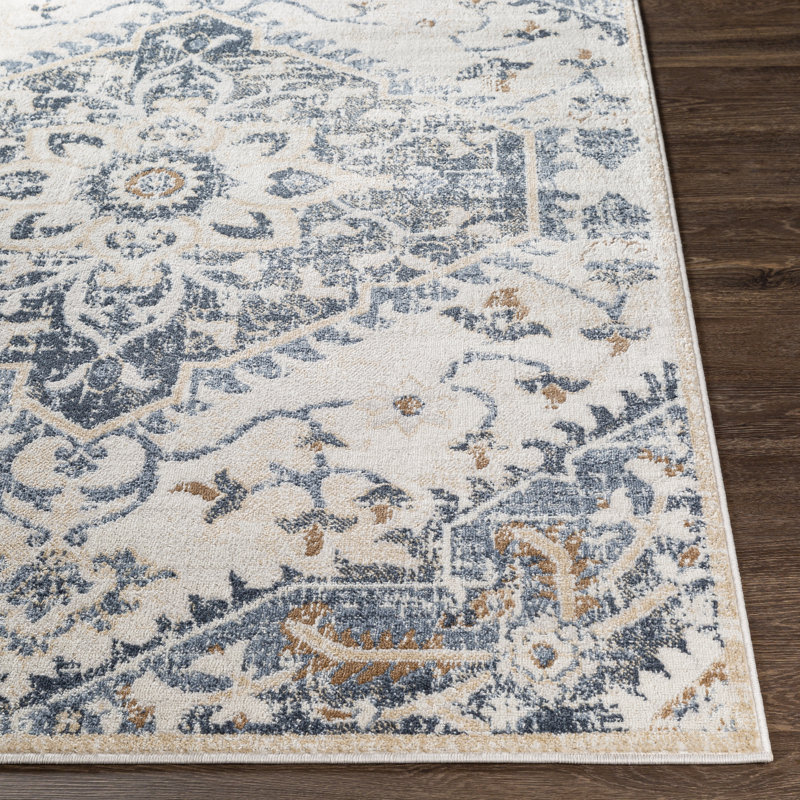 Tapis oriental denim / crème / brun clair Gittens, Rectangle 5 pi 2 po x 7 pi