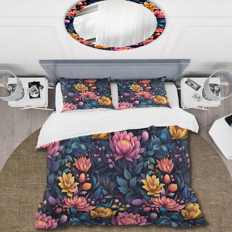 Literie enchantée de pivoines bohémiennes bleues et roses II, Housse de couette pour très grand lit et 2 très