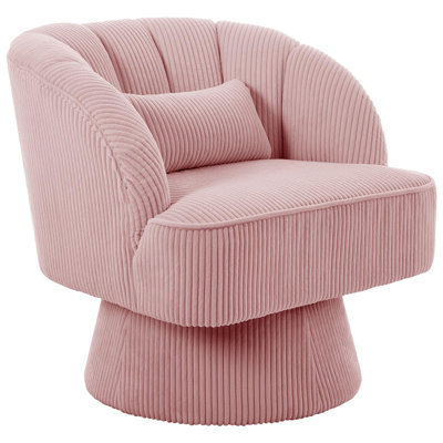 Fauteuil demi-tonneau pivotant en velours côtelé moelleux, canapé de lecture rond confortable avec dossier rayé pour la chambre à coucher
