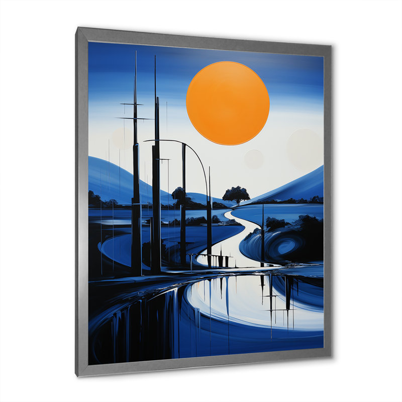 «Hindrik Blue Modern Bridge Scenery III», reproduction, Cadre photo argenté, H 20 po x l 12 po x P 1 po