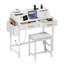 Ensemble de bureau d'écriture 31,5 "avec base en métal avec tabouret, lumières DEL et station de charge