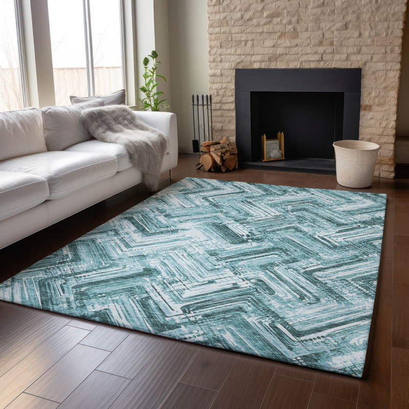 Premium Machine Washable Cerrito Teal Rug, Rectangle 5' x 7'6"