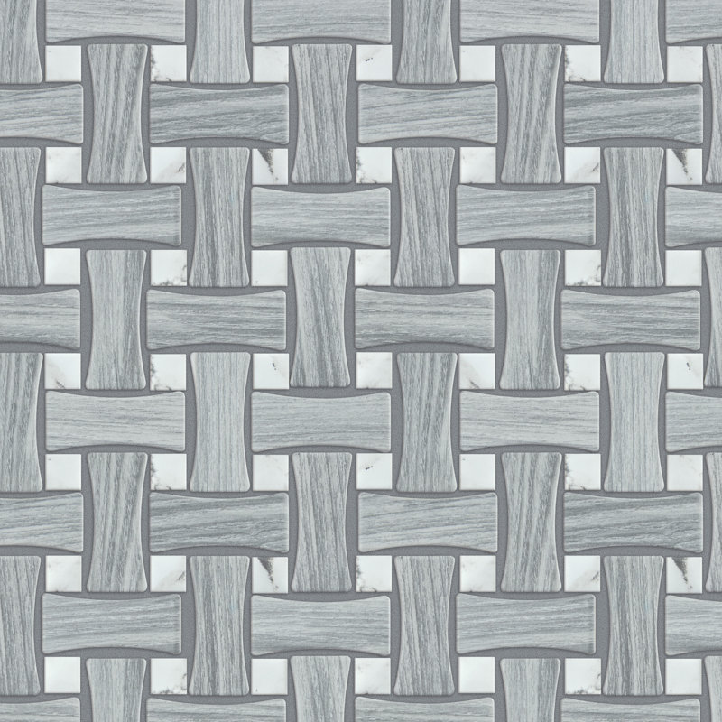 Llama Dog Bone Basketweave 10 In. X 10 In. Porcelain Mosaic Floor and Wall Tile, Gray/White