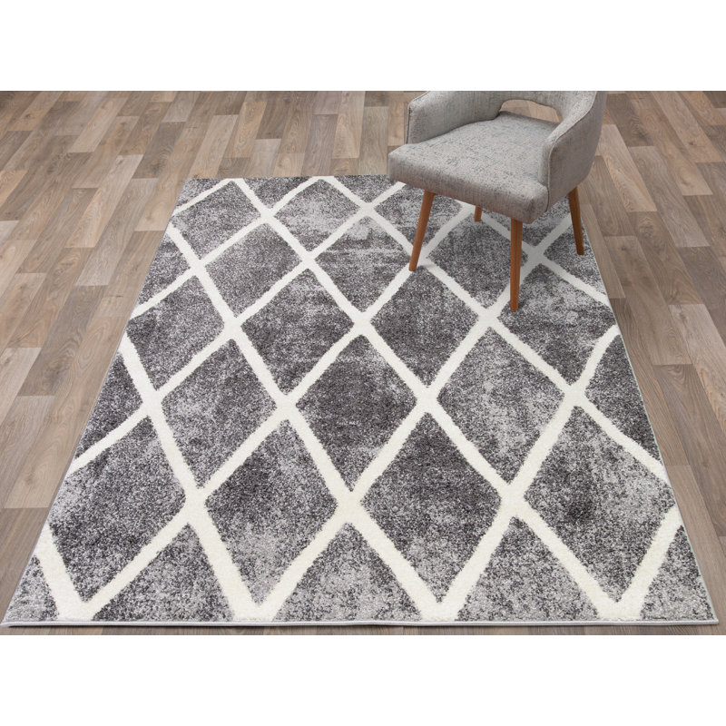 Tapis gris à motif géométrique Loney, Rectangle 7 pi 10 po x 9 pi 10 po