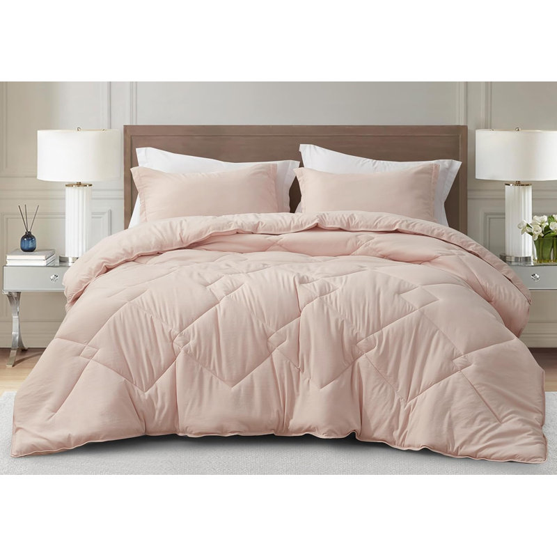 Logan Standard Comforter, Blush Pink, Queen Comforter + 2 Standard Shams