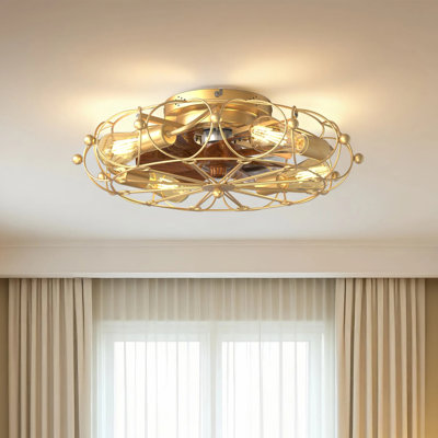 19.7'' Low Profile Caged Ceiling Fan with LED Light, Remote & Reversible Motor