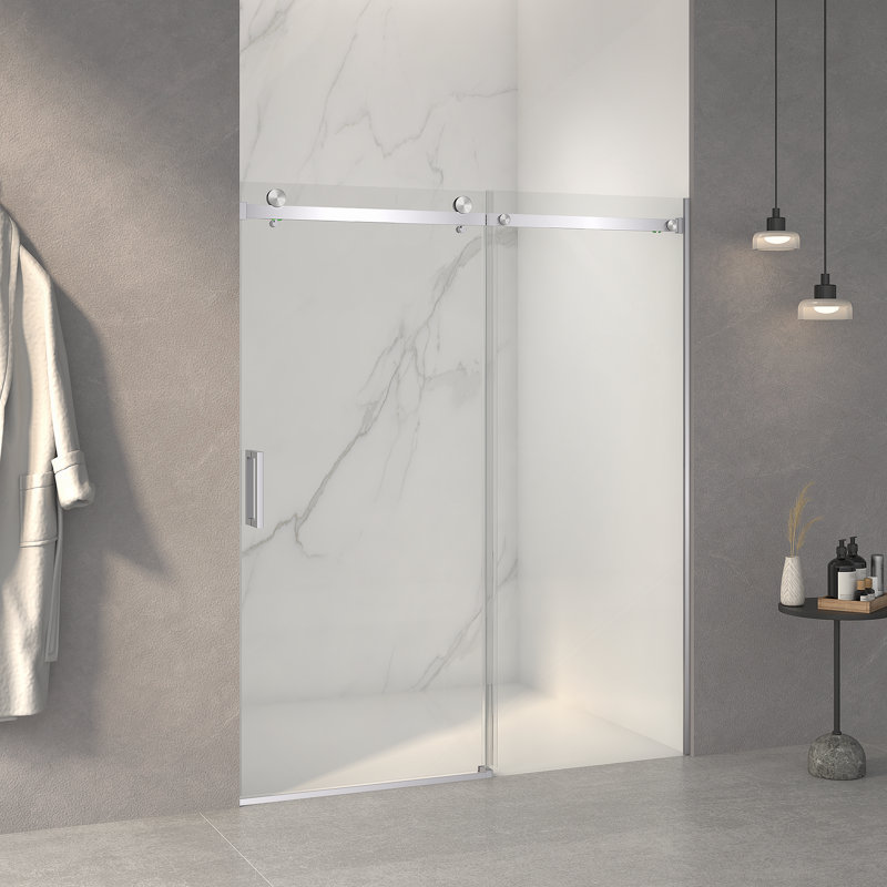 56"-60"W x 70"H Frameless Shower Door, Sliding Shower Door, with Premium 5/16"(8mm) Thick Tempered Glass Shower Enclosure,Double Side Easy Clean Coat,Brushed Nickel Finished With Buffer