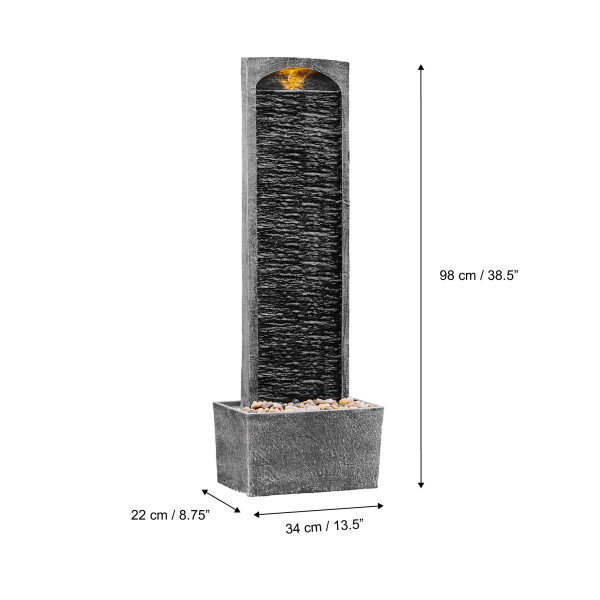 Teamson Home 98 cm Contemporary Outdoor LED Waterfall Fountain with Pebble Base, Gray/Black