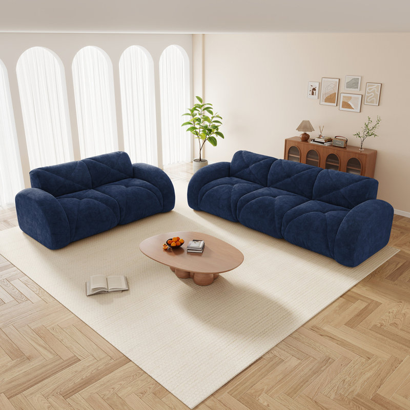 Ensemble de canapé 2 pièces Canapé confortable, ensemble de canapé 2 + 3 places, canapé à assise profonde, tissu de velours doux, fond en éponge haute densité 32D, aucun assemblage requis, ensemble de canapé moderne pour le salon