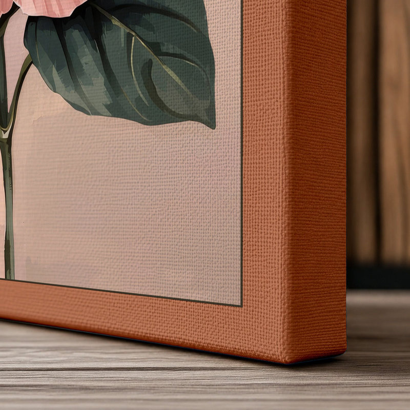 Pink Hibiscus Botanical - Wrapped Canvas, 36x24 - 91.4 x 61.0 cm, Terracotta Border