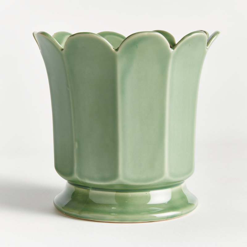 MALINE FOOTED  POT SMALL, Green, 6.69" H x 7.28" W x 7.28" D