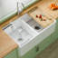 33" L x 20" W Fireclay Apron Front Farmhouse Workstation Sink Double Bowl for Kitchen, White Farm Sink, Included 4 Custom Accessories