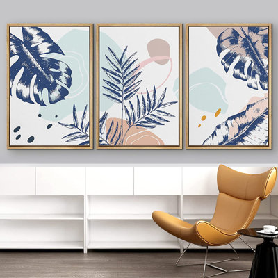 «Tropical Palm», 3 pièces, cadre flottant, impression sur toile