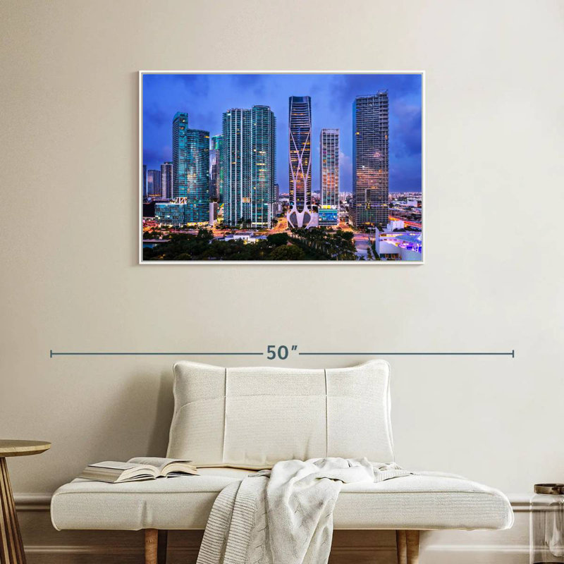 Vue aérienne du centre-ville de Miami, Cadre flottant blanc, 37 po x 25 po