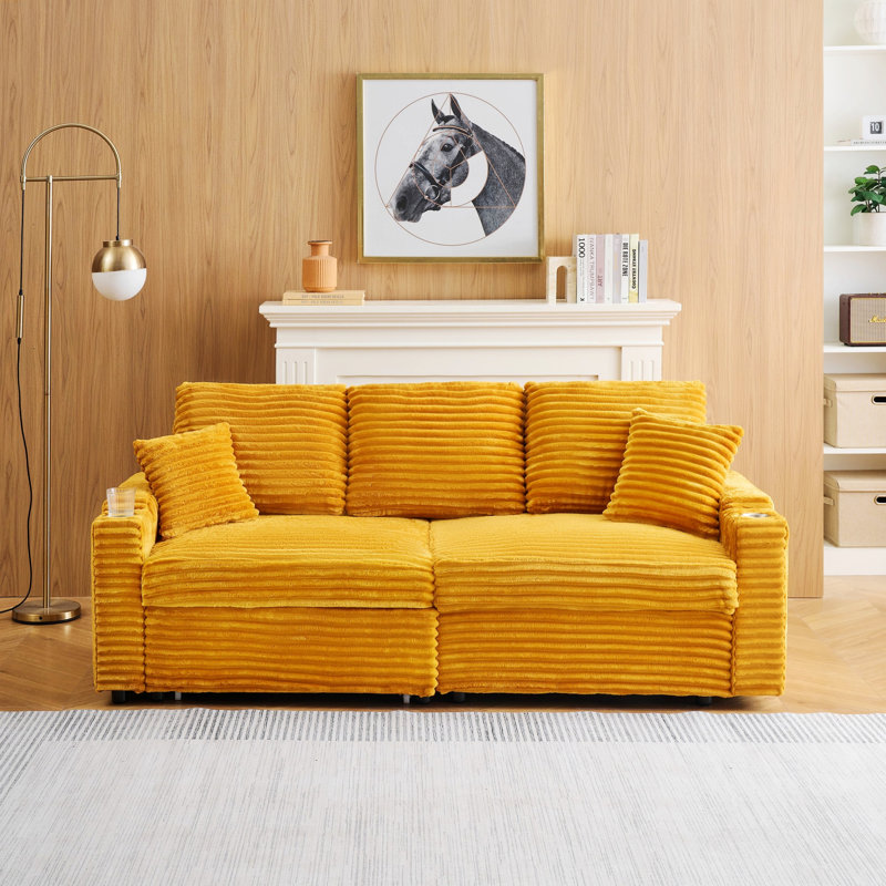 Upholstered Sofa With Cup Holder And Pillow For Living Room