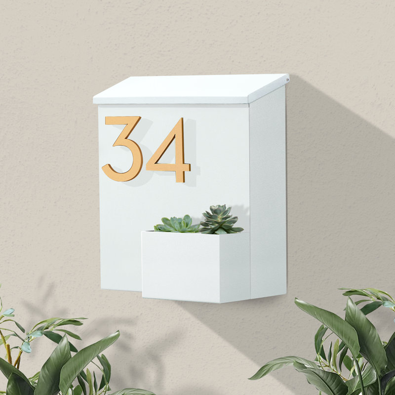 Boîte aux lettres murale en acier Greetings, Blanc, Oui, Laiton