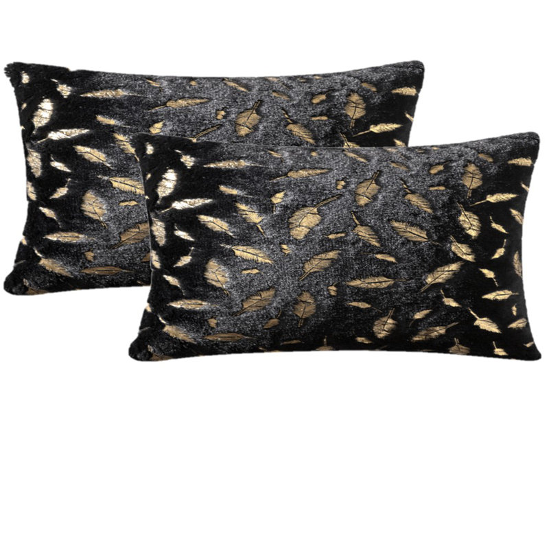  Rectangular Faux Fur Pillow Cover, Black
