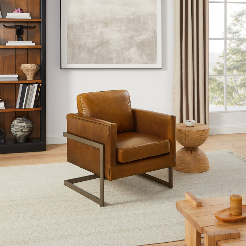 Top Grain Genuine Leather Accent Arm Chair, Brown