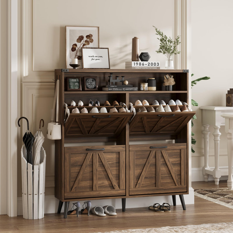 Armoire à chaussures autoportante avec 4 tiroirs pour l'entrée, Noyer foncé