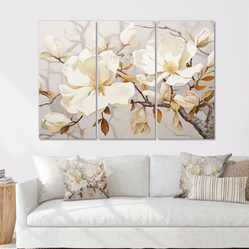 Ensemble de salon Elegant Beige Magnolias Serenyt - Magnolias, H 32 po x l 48 po x P 1 po