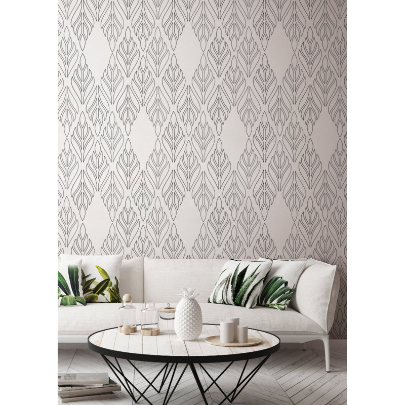 Deco Palm 10' L x 24" W Peel and Stick Wallpaper Roll, Onyx Black, Self-adhesive