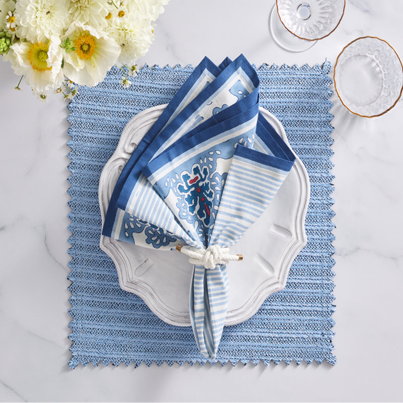 Filigree Napkin, White/Blue