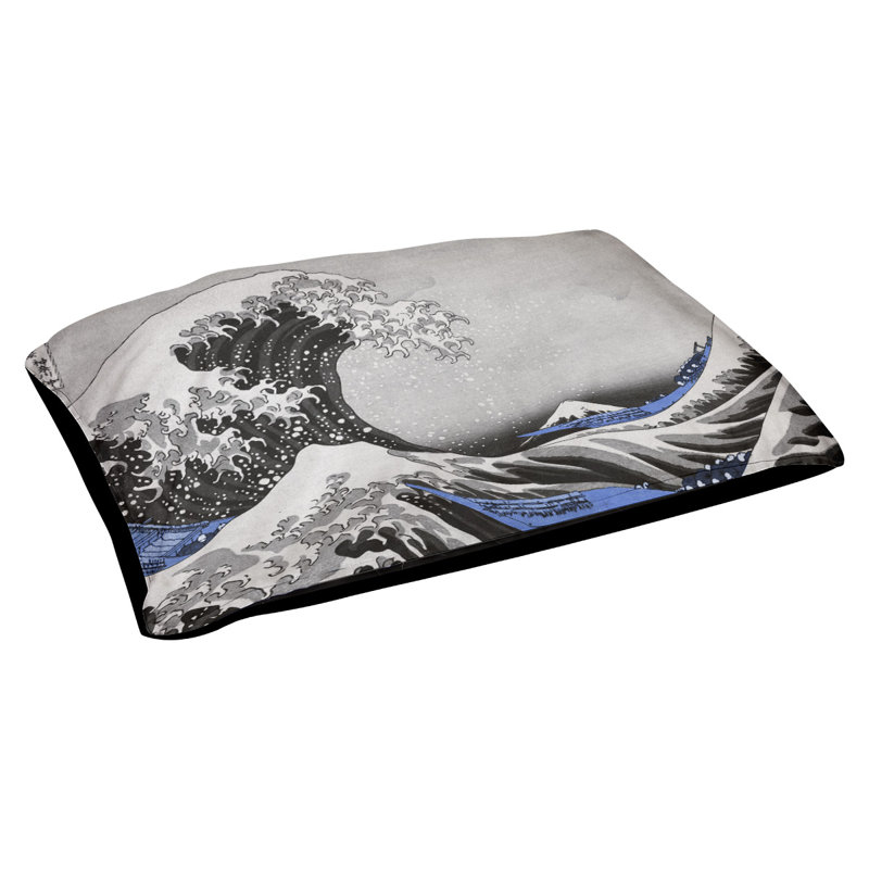 Coussin Burkart la grande vague, L 32,5 po x l 42,5 po, Gris/Bleu/Noir