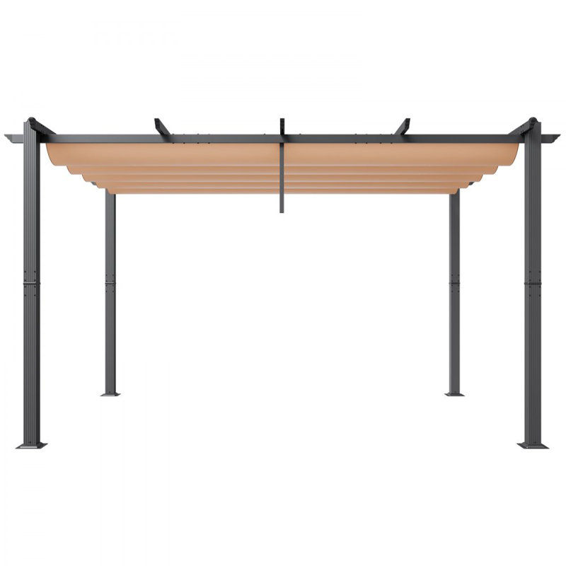 Outdoor Retractable Pergola with Sun Shade Canopy Aluminum Gray, Beige, 96" H x 192" W x 144" D